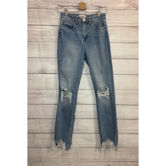 L’Agence  High Rise Straight Leg Light Wash Destroyed Knee Jeans Size 25 - Picture 1 of 12